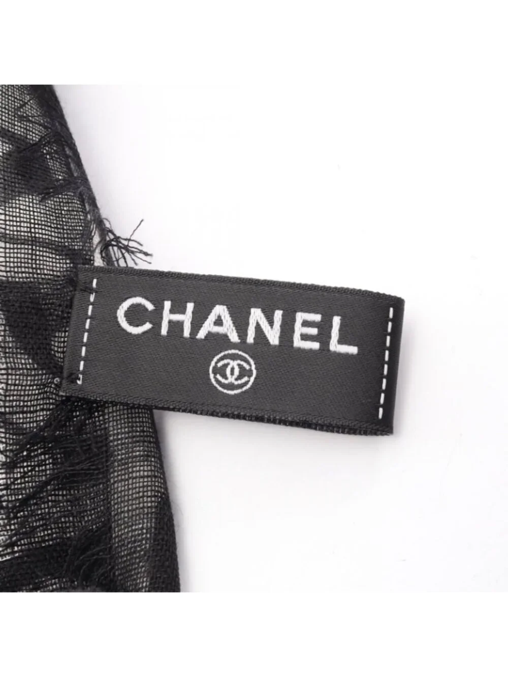 Chanel Shawl CC Logo Black Silk Scarf